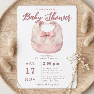 Watercolor Roze Strik Bibs Meisje Baby Shower Kaart