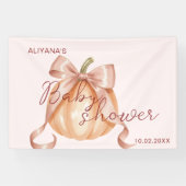 Watercolor Roze Strik Pompoen Baby Shower Achtergr Spandoek (Horizontaal)