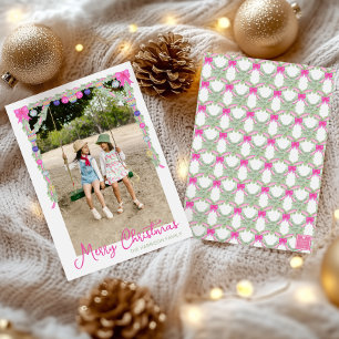 Watercolor Roze Strikkende Bogen Slinger Kerst Fot Feestdagenkaart