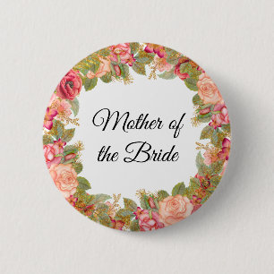 Watercolor Rozen & Glitter Moeder van de Bruid Spe Ronde Button 5,7 Cm
