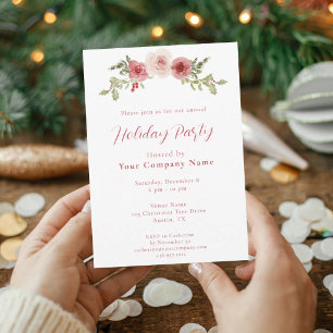 Watercolor Rozen & Hulst Bedrijfs Kerstfeest Kaart