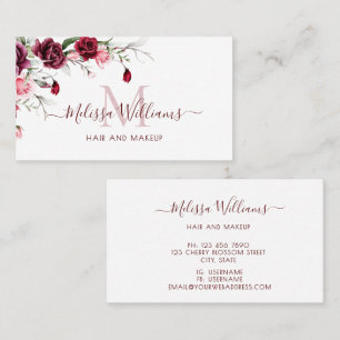 Watercolor Rozen Monogram Zwart Visitekaartje