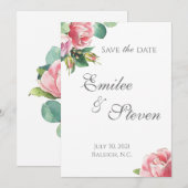 Watercolor Rozen Rand Trouwkaart Aankondiging (Voorkant / Achterkant)