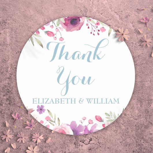 Watercolor Rozen Script Bedankt Namen Ronde Sticker