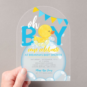 Watercolor Rubber Eend Jongen Baby Shower Uniek Acryl Uitnodigingen