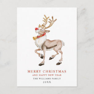 Watercolor Rudolf Rendier Kerstmis Vakantie Briefkaart