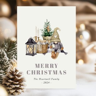 Watercolor Rustic Hygge Kabouter Vakantie Postkaar Feestdagenkaart