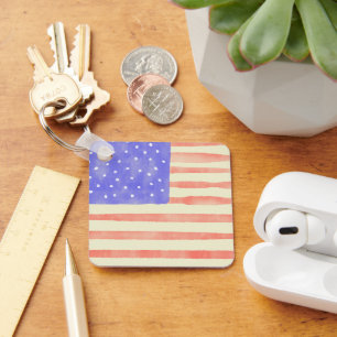 Watercolor rustieke Amerikaanse vlag Sleutelhanger