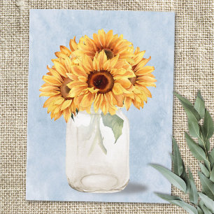 Watercolor Ruusachtige Zonnebloem Boeket in Metsel Briefkaart
