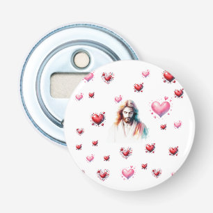 Watercolor Sacred Heart of Jesus - Christian Art P Button Flesopener