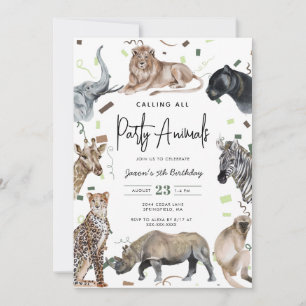 Watercolor Safari Alle Dieren Verjaardag Kaart