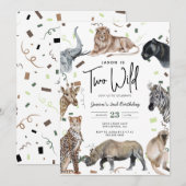 Watercolor Safari Deux Wild Birthday Invitation (Devant / Derrière)