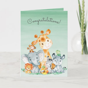 Watercolor Safari Jungle Animals Congratulations Kaart