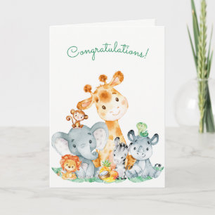 Watercolor Safari Jungle Animals Congratulations Kaart