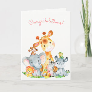 Watercolor Safari Jungle Animals Congratulations Kaart