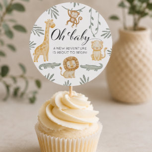 Watercolor Safari Jungle Oh Baby Cupcake Versierin Ronde Sticker