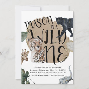 Watercolor Safari Wild One Dieren Verjaardagsfeest Kaart