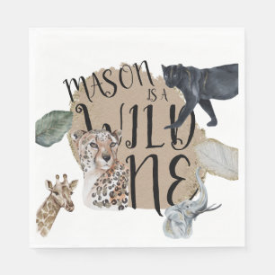 Watercolor Safari Wild One Dieren Verjaardagsfeest Servet