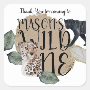 Watercolor Safari Wild One Dieren Verjaardagsfeest Vierkante Sticker