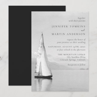Watercolor Sailboat Lake Wedding Invitations