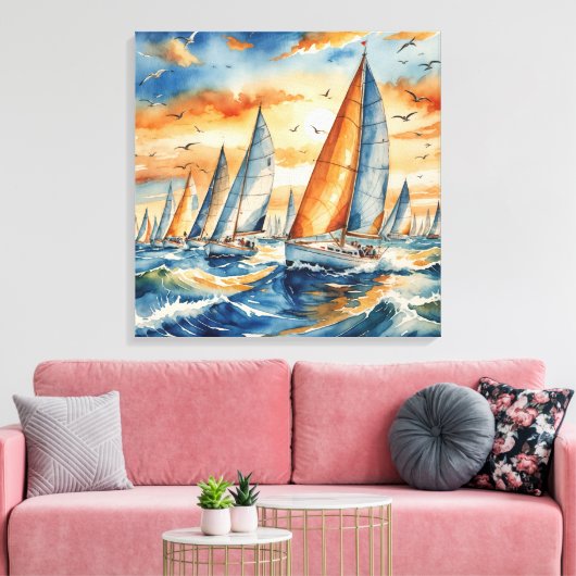 Watercolor Sailboat Regatta Canvas Afdruk (Insitu (Woonkamer))