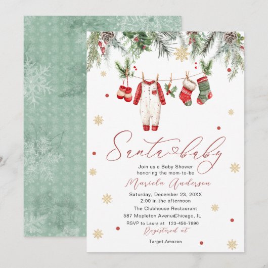 Watercolor Santa Baby Winter  Baby Shower mom-to-b Kaart (Voorkant / Achterkant)