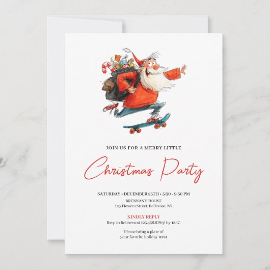 Watercolor Santa Funny Holiday Party Invitation (Devant)