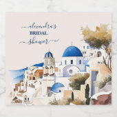 Watercolor Santorini Bestemming Bruids- Sparkling Wijnetiket (Enkel label)