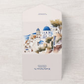 Watercolor Santorini Bestemmingshuwelijk All In One Uitnodiging (Buitenkant)