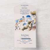 Watercolor Santorini Bestemmingshuwelijk All In One Uitnodiging (Binnen)