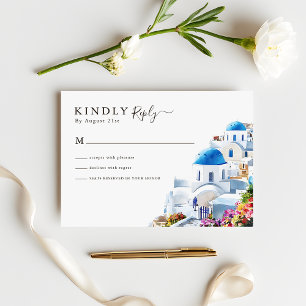 Watercolor Santorini Destination Huwelijk RSVP Kaartje