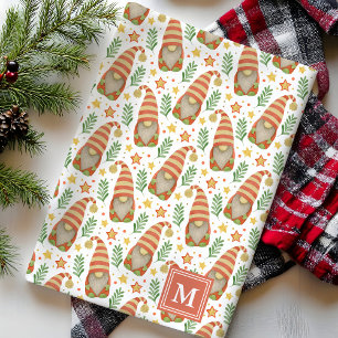 Watercolor Scandinavische kabouter monogram kerst Theedoek