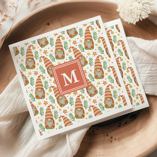 Watercolor Scandinavische Kabouter Monogram Kerstm Servet