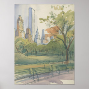 Watercolor schets van Lower Manhattan Park Poster