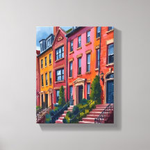 Watercolor Schilderij van Straat in Bruine Stenen 