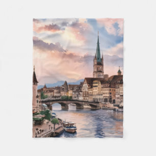 Watercolor schilderij van Zürich Zwitserland Fleece Deken