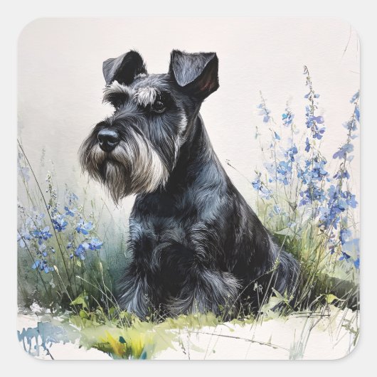 Watercolor Schnauzer Vierkante Sticker (Voorkant)
