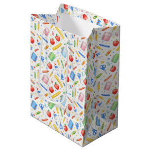 Watercolor Schoolspullen Patroon Medium Cadeauzakje