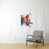 Watercolor Schotse Hooglanders Koe Verjaardag Esse Wandkleed (In Situ (horizontaal))