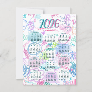 Watercolor scribbles calendar  briefkaart