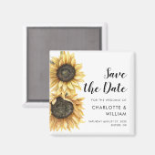 Watercolor Script Sunflower Wedding Save the Date Magneet (Voorkant / Achterkant)
