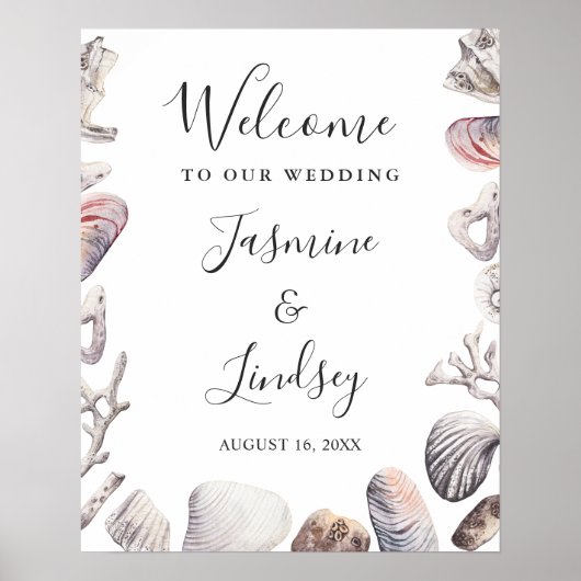 Watercolor Sea Shell Beach Affiche de bienvenue de (Devant)