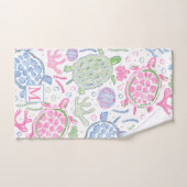 Watercolor Sea Turtles Coastal Preppy Monogram Handdoek (Handdoek)