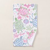 Watercolor Sea Turtles Coastal Preppy Monogram Handdoek (Handdoek)