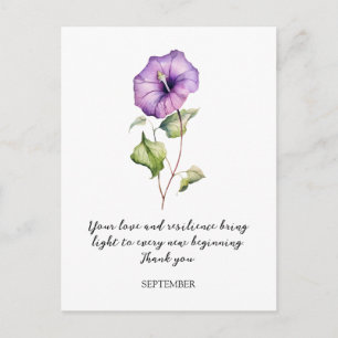 WATERCOLOR SEPTEMBER OCHTENDGLOORIE GEBOORTEBLOEM BRIEFKAART