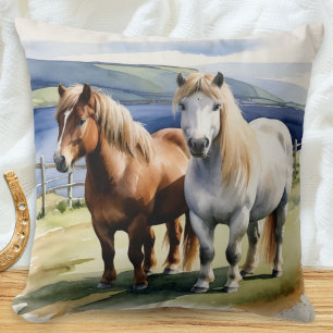 Watercolor Shetland pony geïllustreerd Kussen