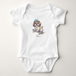 Watercolor Shih Tzu baby-hydrofielshirtje Romper