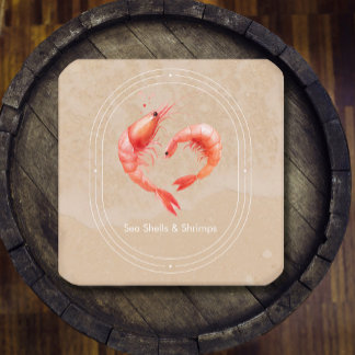 Watercolor Shrimp Heart Romantic  Vierkante Visitekaartje