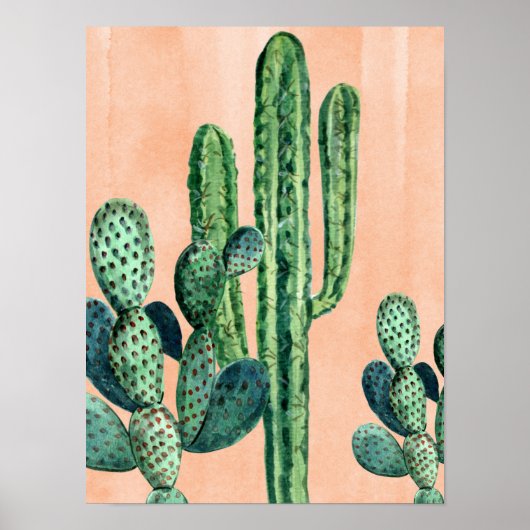 Watercolor Sinaasappel Cactus Zuidwest Poster (Voorkant)