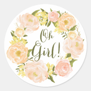 Watercolor Sinaasappel Pioenrozen Krans Baby Borre Ronde Sticker